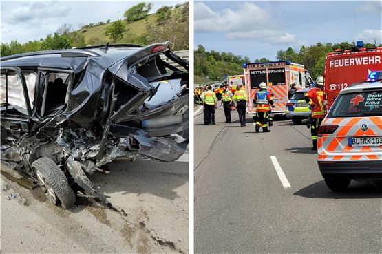 Schwerer Unfall auf B27 bei Steinhofen mit drei Autos und sechs Leichtverletzten